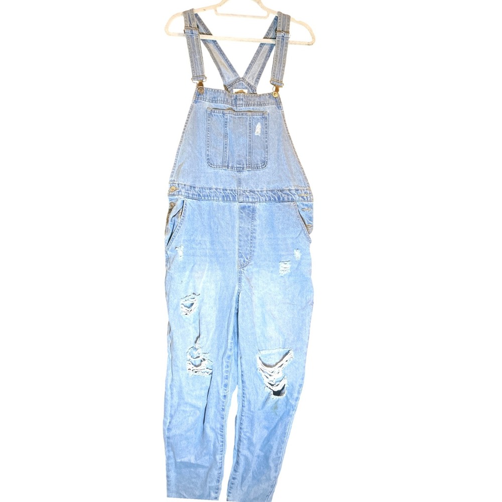 WAX JEAN COLLECTION Distressed Denim Overalls‎ Light Wash XL